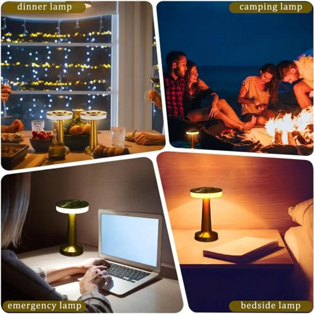 Set of 2 LED Table Lamps Rechargeable Touch Sensor Portable Cordless Gold